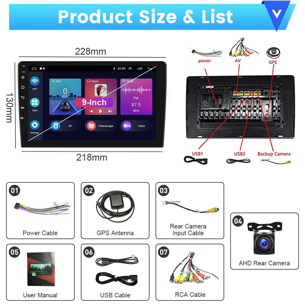 Car 2007-2012 WIFI Radio Carplay Android 12 Touchscreen 2+32G Auto Stereo HD Cable, Wireless Podofo GPS USB AHD 1080P 9'' Toyota Camera Bluetooth Android for RAV4 Hifi FM Mirror Backup Link