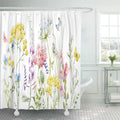 Watercolor Tansy Shower Libin Pansies Pink Tender Blue inch Wildflowers 66x72 Buttercup Curtain Yellow