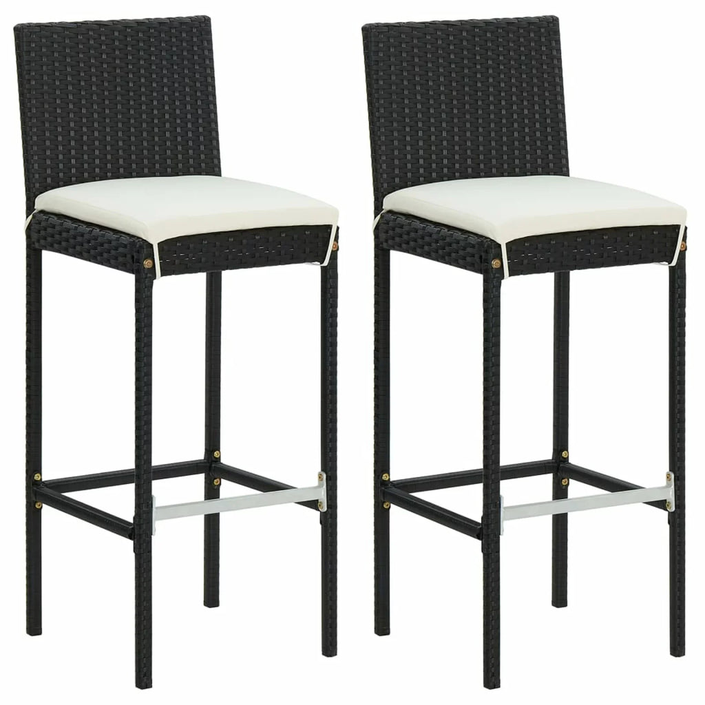 Bar Balcony, Furniture Cushioned 3 Table for Backrest Anself with and and Stool Footrest Piece Chair Black Rattan Bar Patio Outdoor 2 Patio, Poly Set Backyard, Bar Garden,