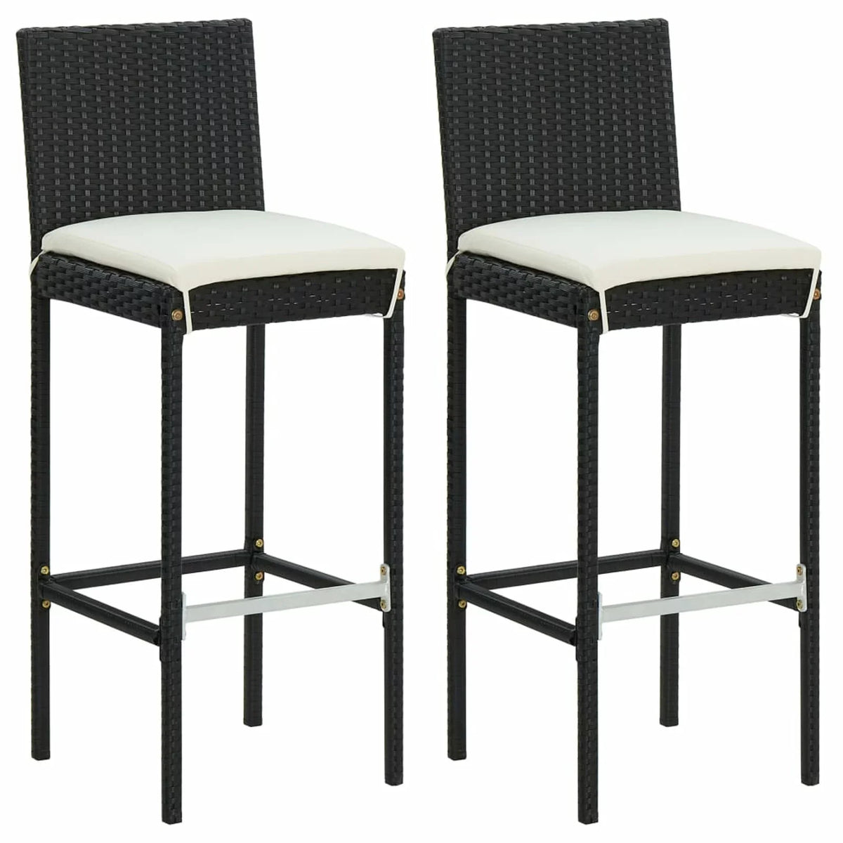 Bar Balcony, Furniture Cushioned 3 Table for Backrest Anself with and and Stool Footrest Piece Chair Black Rattan Bar Patio Outdoor 2 Patio, Poly Set Backyard, Bar Garden,