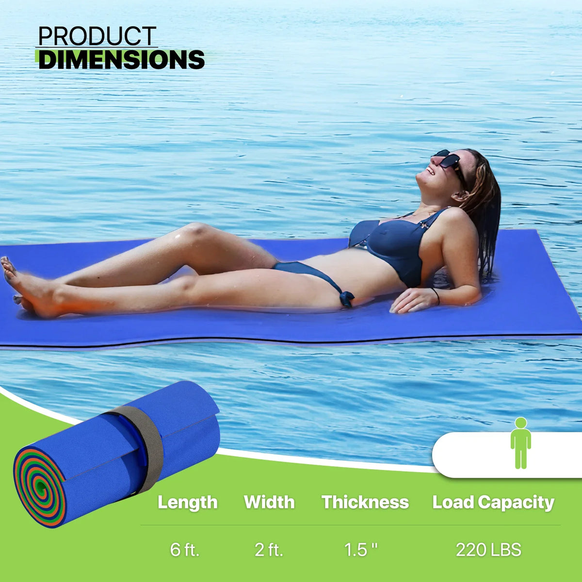 for Pool Water Tear-Resistant 3-Layer Lake Water Outdoor Pad, Mat, XPE Foam Water Recreation Lily Blue Ocean Mat River 6x2ft Float Activities, Pad Magshion Floating Floating