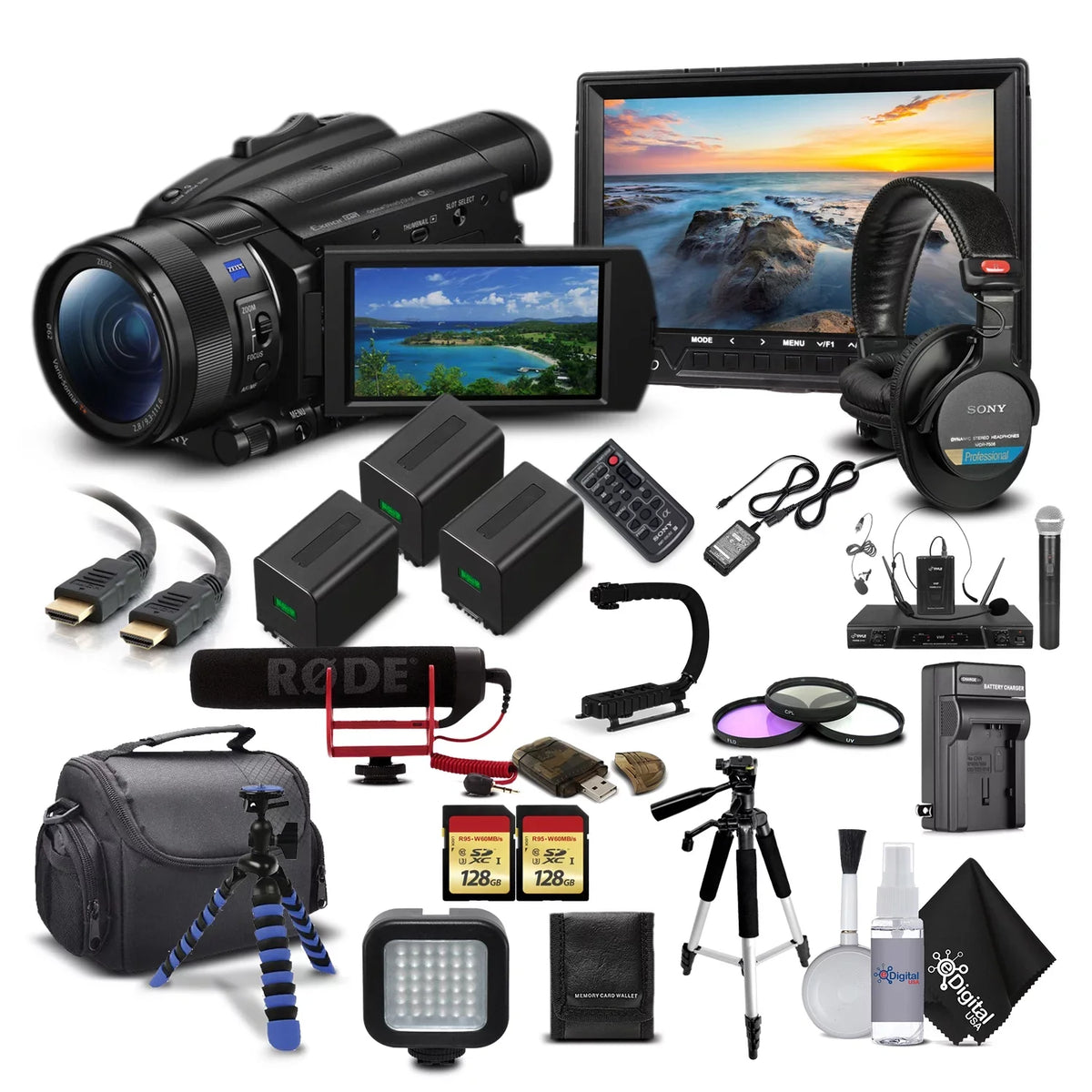2 Hard Sony Handycam Camcorder Memory Camera + Batteries + M Card + HD 128GB Charger FDR-AX700 Video Case + extra 4K and